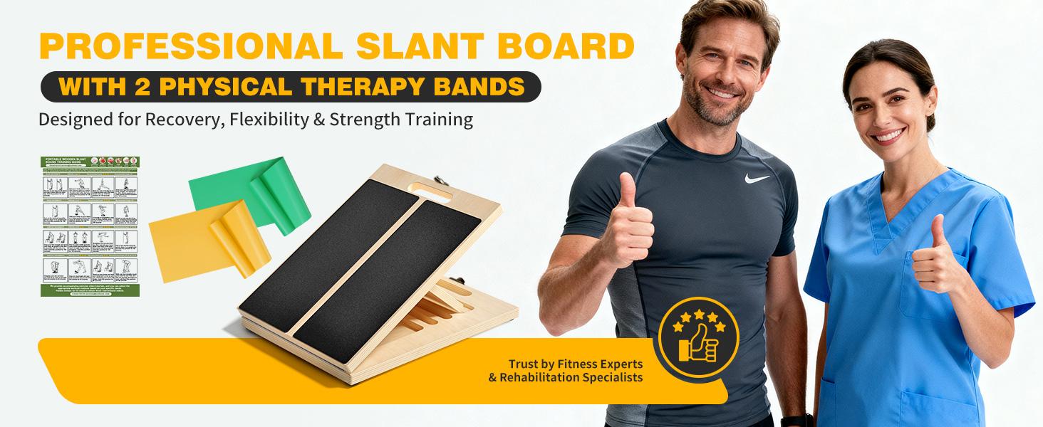 Professional Slant Board for Calf Stretching, Adjustable Portable Wooden Board with 2 Resistance Bands & Training Poster,300 lbs Weight Capacity Calf Stretch Wedge for Legs & Flexibility Training