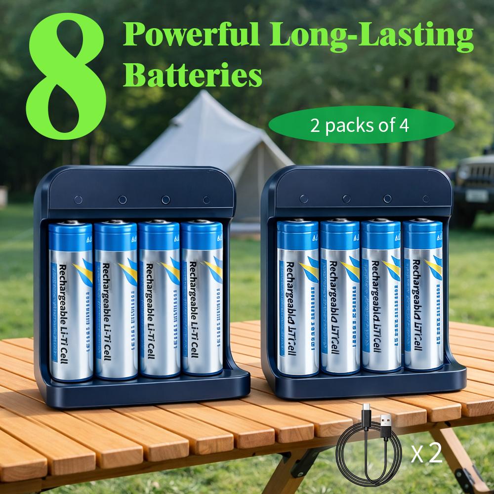 8pcs 500mA AA Titanium Lithium Battery Set with Custom Charging Case | For Remotes, Toys & Mor