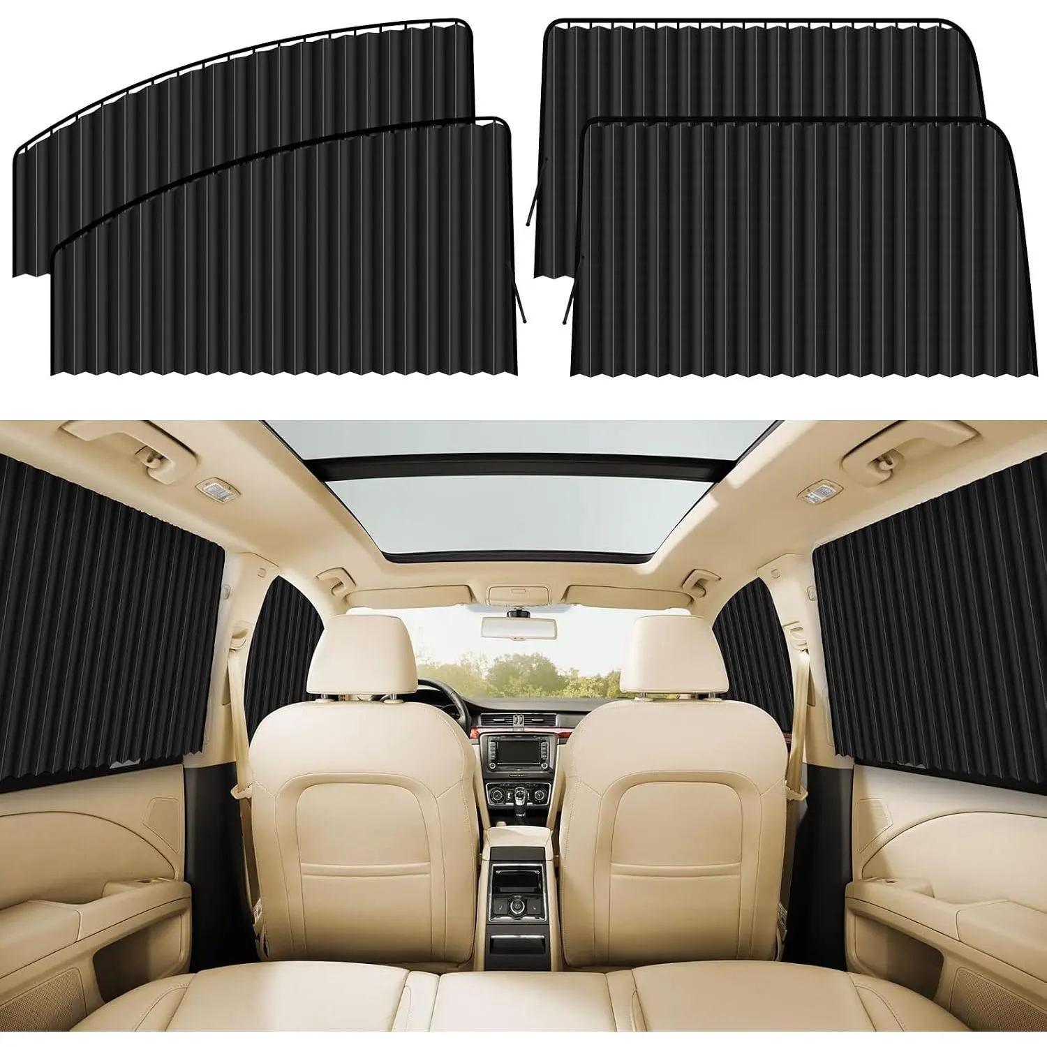 4 Pack Car Window Shades for Side Windows, Magnetic Car Curtains, Blackout Window Covers with UV Protection and Heat Insulation for Camping, Sleeping, Travel and Daily Use