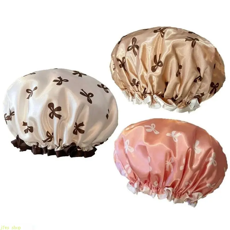Unisex 4-Pcs Double Layer Waterproof Shower Cap Set - Elastic Band Bathroom Accessory with Leopard, Zebra & Polka Dot Designs, 32cm/12.6in Reusable Hair Protection for Bath & Daily Use, shower cap, waterproof shower cap