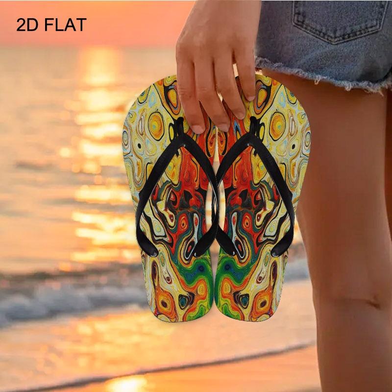 2026 Summer New Women'S Flip Flops, Vibrant Abstract-Print, Open Toe, Flat Heel, Multiple Colors|Sizes Available, Ideal for Mother'S Day, Easter, Holiday Gifting, All-Season Wear, Dry-Clean Friendly, Women Shoes
