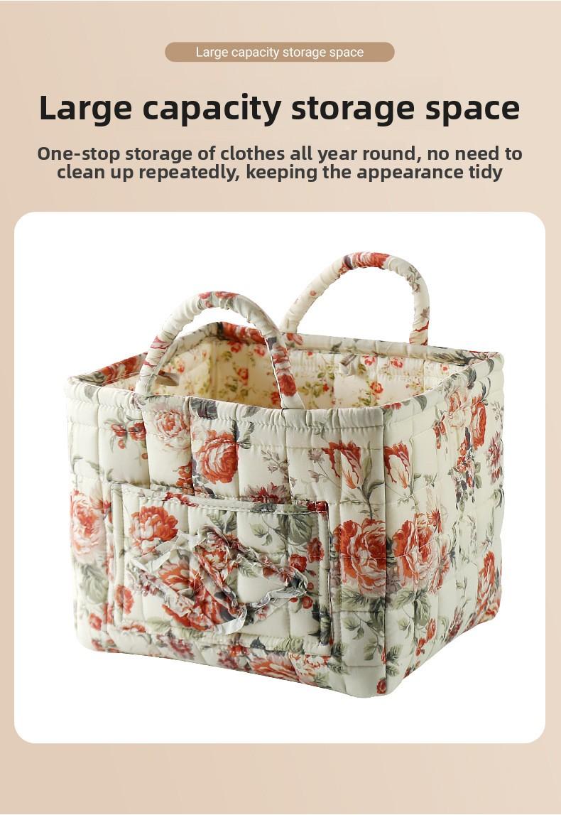 Floral Foldable Storage Basket Cotton Fabric Collapsible Laundry Hamper for Clothes Toys & Blankets Car Trunk Organizer Backseat Storage Machine Washable Decorative Bin for Bedroom Bathroom & Living Room Large Capacity Woven Design