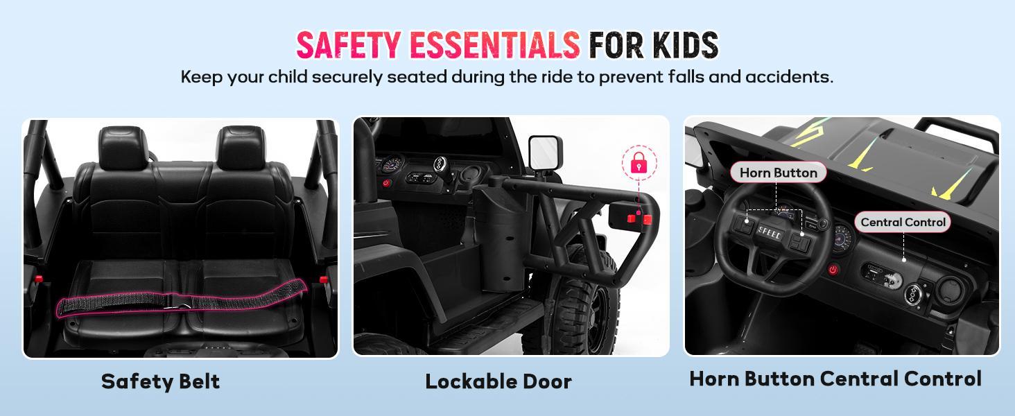 12V-24V Ride on Truck Car 1-2 Seater Ride Kids Electric Car - 7Ah Large Battery Kids Electric Vehicles with Remote Control, 4WD Kids Jeep 3 Speeds LED Lights, Horn, Music for Kids Aged Black