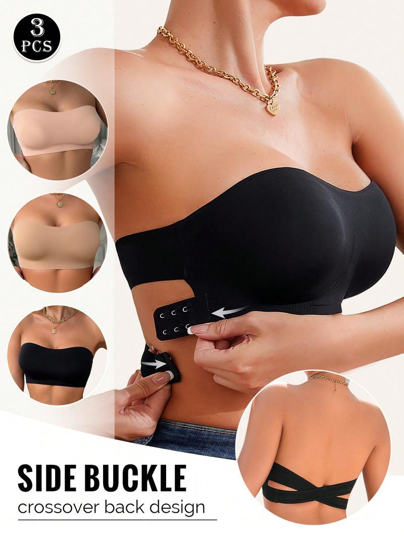 Women's Backless Bralette Set, Leopard & Solid Colors, Adjustable Straps, Crisscross Buckle Design, Comfortable Detachable Pads