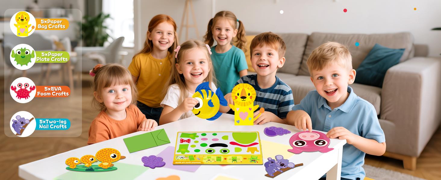 20 Crafts in a Box – 20 Simple Paper Crafts for Kids Ages 3–8, Arts and Crafts Kit with Envelopes, Glue Stick & Tape, Low-Mess Easy Projects for Creativity & Fine Motor Skills, Perfect Christmas Gift for Boys & Girls