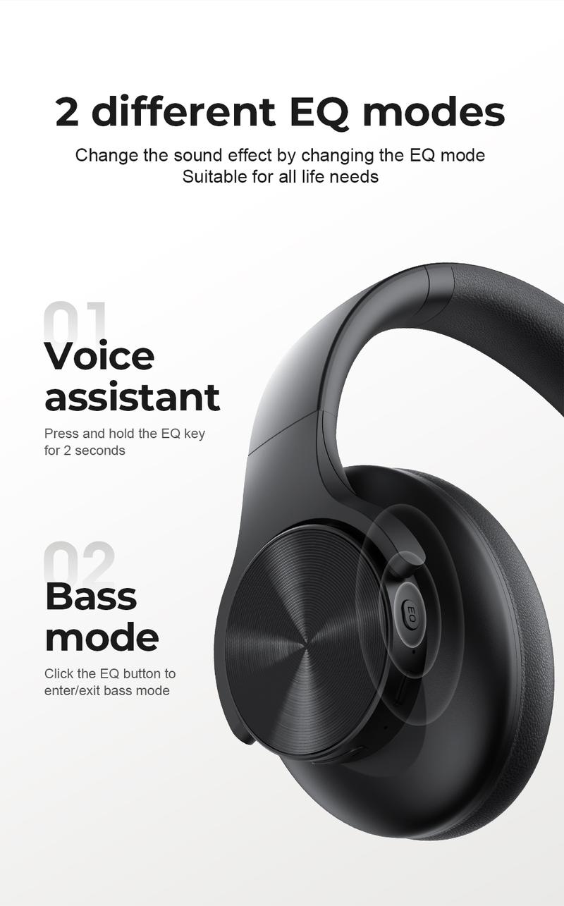 ERAZER Active Noise Cancellation Wireless Over Ear Headphones,Foldable Light weight Bluetooth Headsets,Deep Bass,With Microphone Audio Electronic