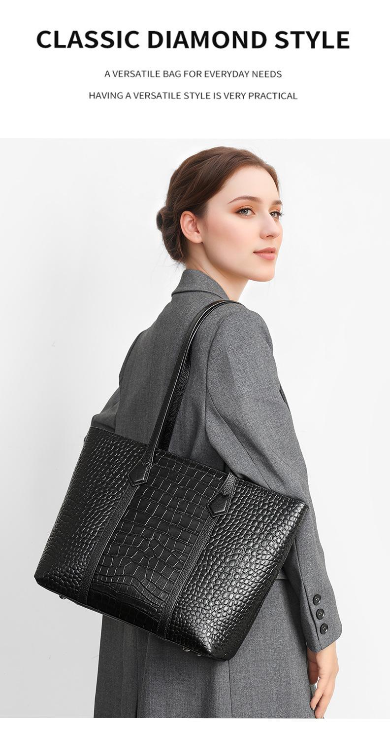 Cross-border leather alligator pattern Cowhide Bag large-capacity women's new versatile casual shoulder bag premium daily commuter tote bag 2026