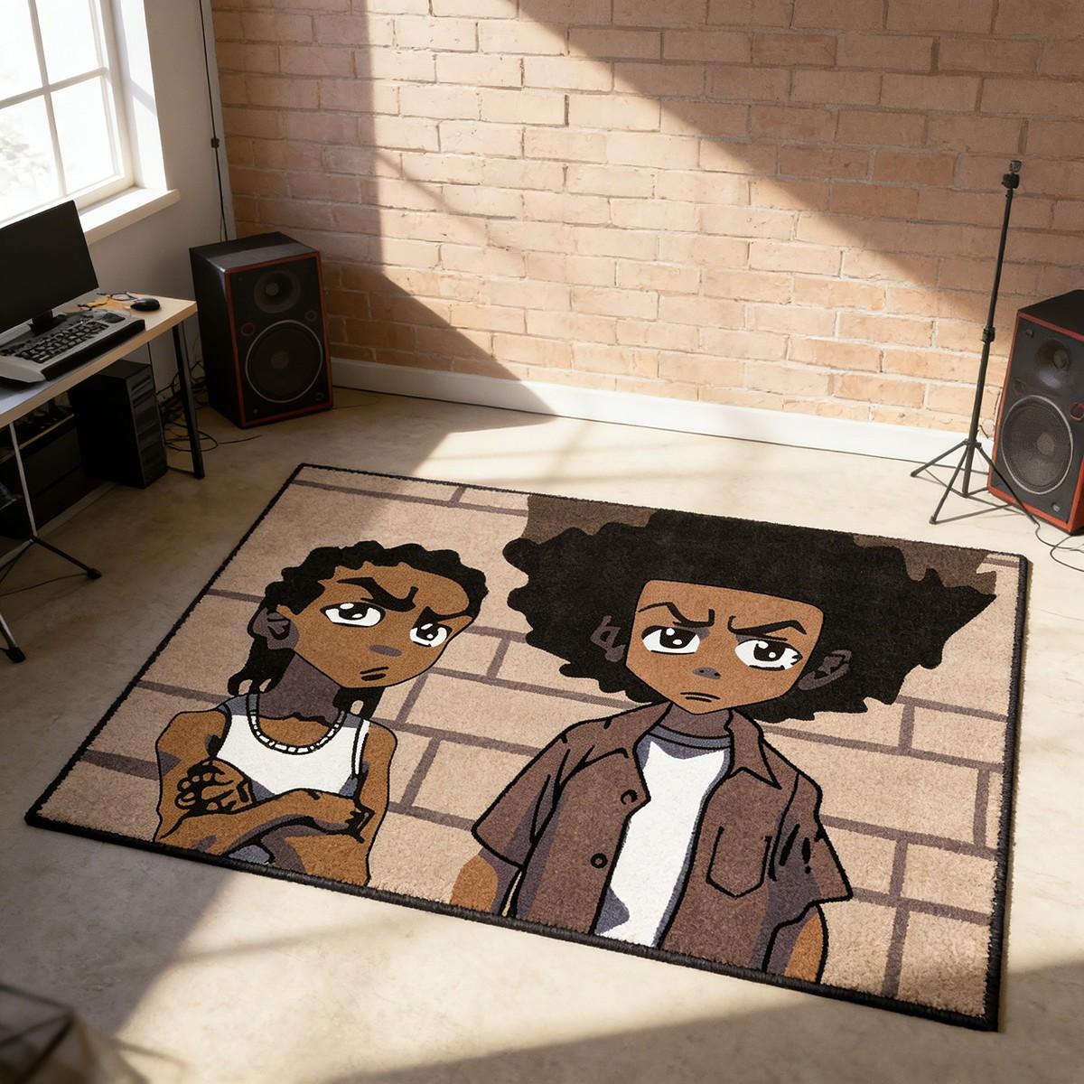 The Boondocks Anime Character Theme Carpet, American Street Style Living Room Mat, Retro Animation Bedroom Bedside Rug, Anti-Slip Durable Studio Decor