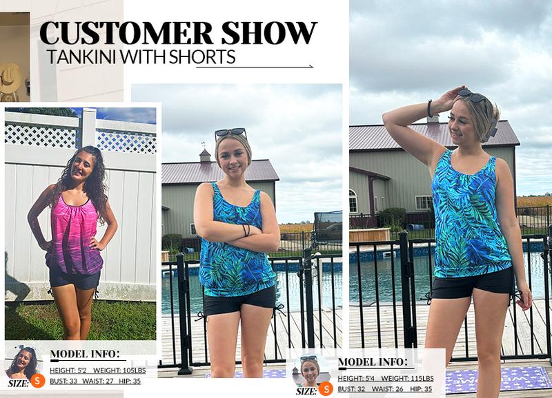 Yonique Blouson Tankini Swimsuits for Women Two Piece Bathing Suits Tops with Boyshorts Modest Loose Fit Swimwear Ladies Swimsuits for Older Women Tummy Control Swimsuits with High Waisted Boy Shorts