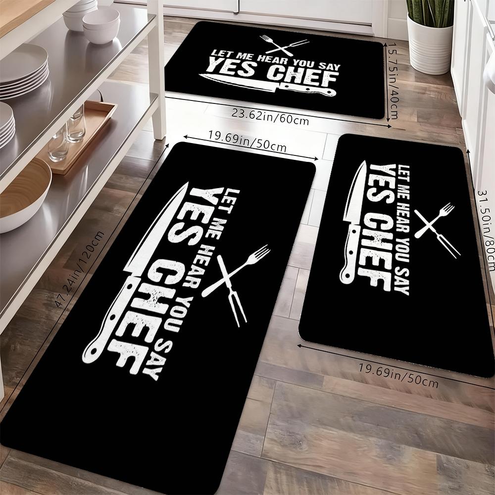 "Let Me Hear You Say Yes, Chef" Kitchen Carpet Set, Interesting Kitchen Non-slip Washable Floor Mats, Kitchen, Dining Room and Porch, Home Decoration Cooking Theme Carpets.