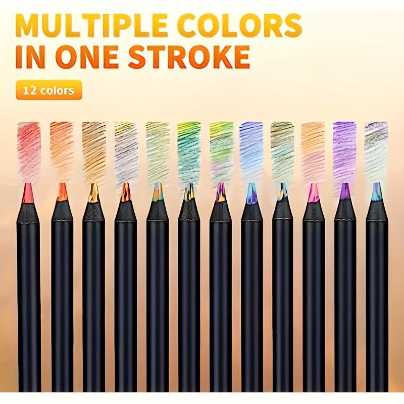 6/12 Rainbow Gradient Magic Pens with 1 Pencil Sharpener - Vibrant Doodling and Drawing Markers, Kawaii Writing and Art Supplies, with Pencil Sharpener, Wooden Material, Perfect for Artists and DIY Lovers, Flat-Head Pencils