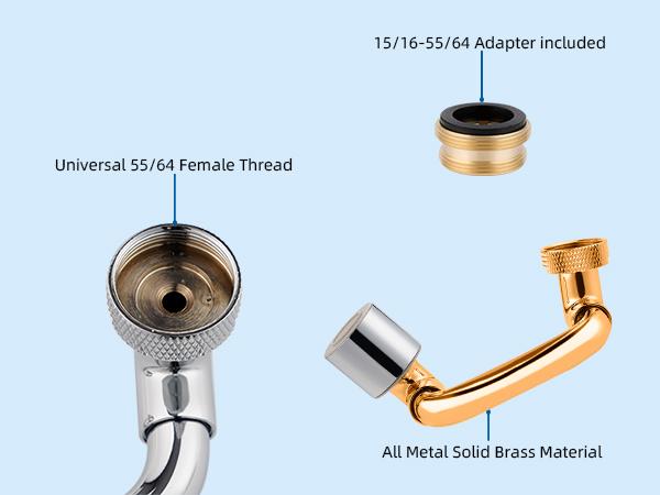 Hibbent 1440° Swivel Faucet Extender, Metal Rotatable Sink Faucet Aerator with Brass Extension, Dual Function 2 Modes Kitchen & Bathroom Sink Sprayer, Faucet Attachment for Gargle/Eye/Face Washing
