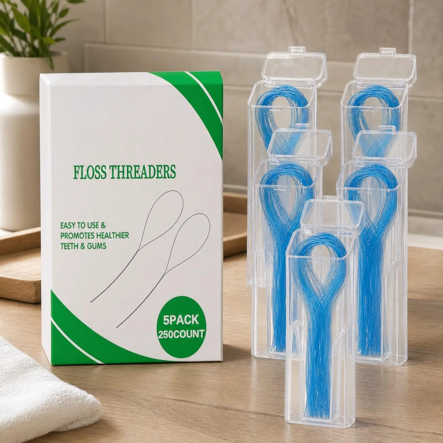 Floss Threaders for Braces, Bridges, and Implants, Ultraclean Oral Health Access Tool, 250 Count