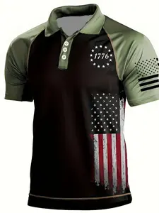 Men's American Flag Print Shirt, Breathable Short Sleeve Casual & Semi-Formal Wear, Summer Top for Independence Day