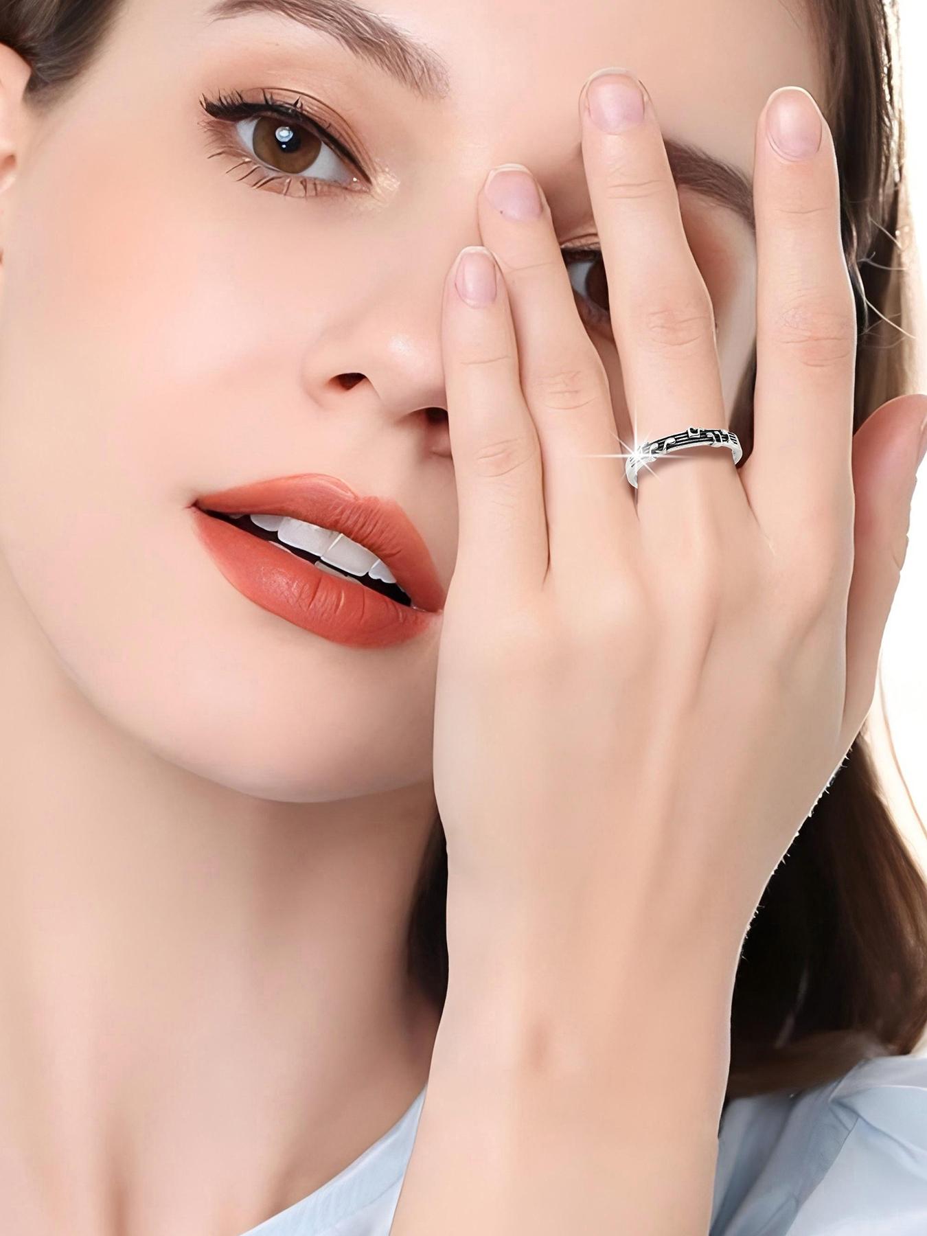 Creative Music Note S925 Silver Ring, Vintage Musical Staff Design, Adjustable Couple Finger Ring, Perfect Gift for Lovers