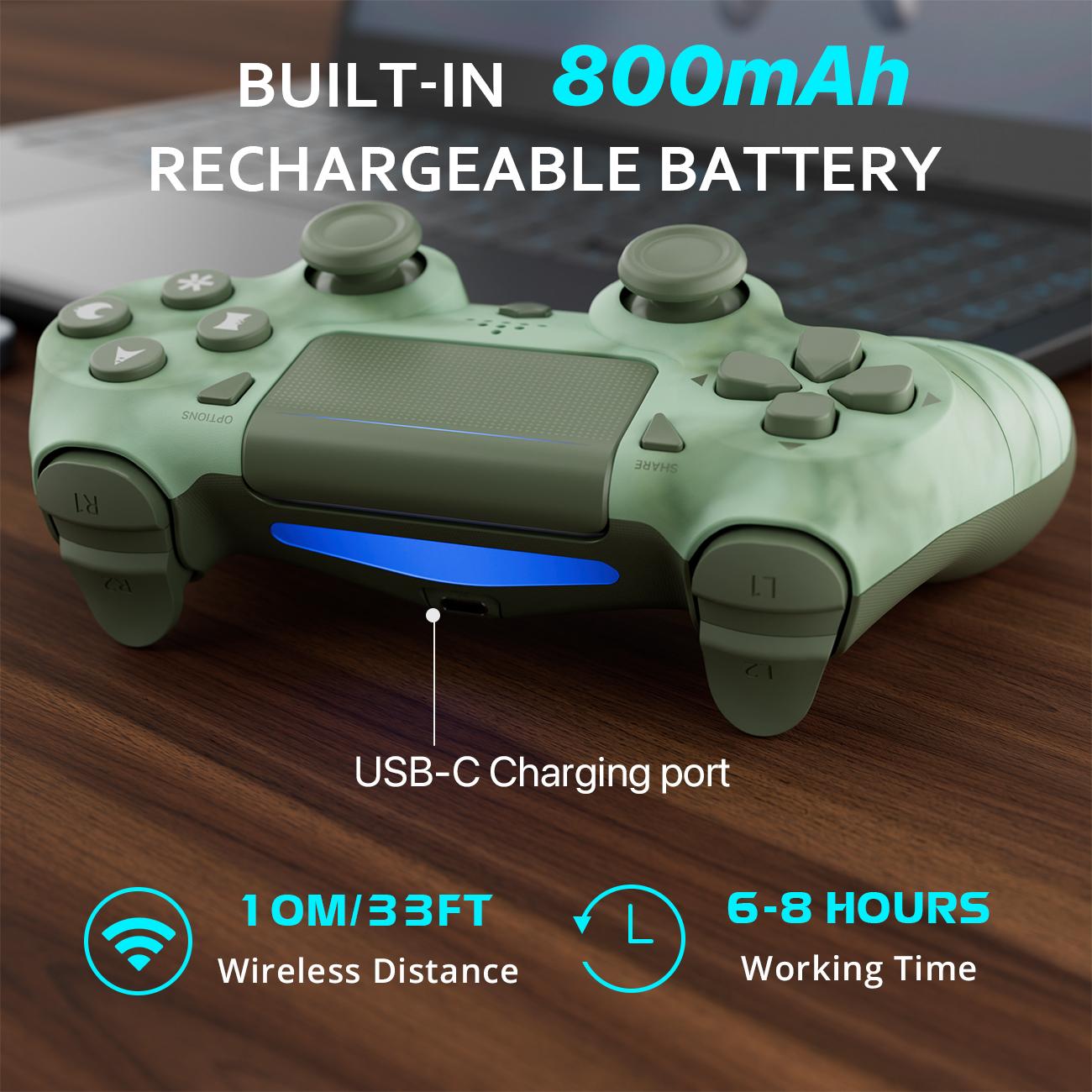 ISHAKO Wireless Game Controller for PS4/PS3/PC/Android/iOS, With Double Vibration, motion sensing, touchpad, speaker, gamepad, PS414 Green