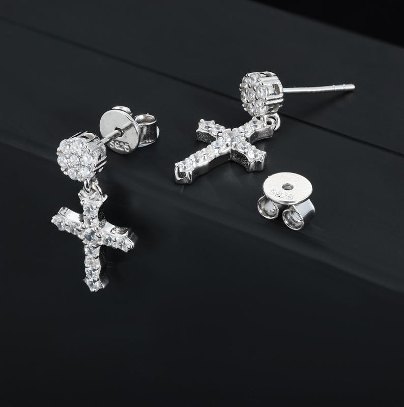 【#E536】Mother's Day gift Iced Out Cross Drop Earring With Flower Stud UCCIYO Synthetic Moissanite Earrings For Women 925 Sterling Silver Stud Earring Men Hip Hop Jewelry Couple Gift
