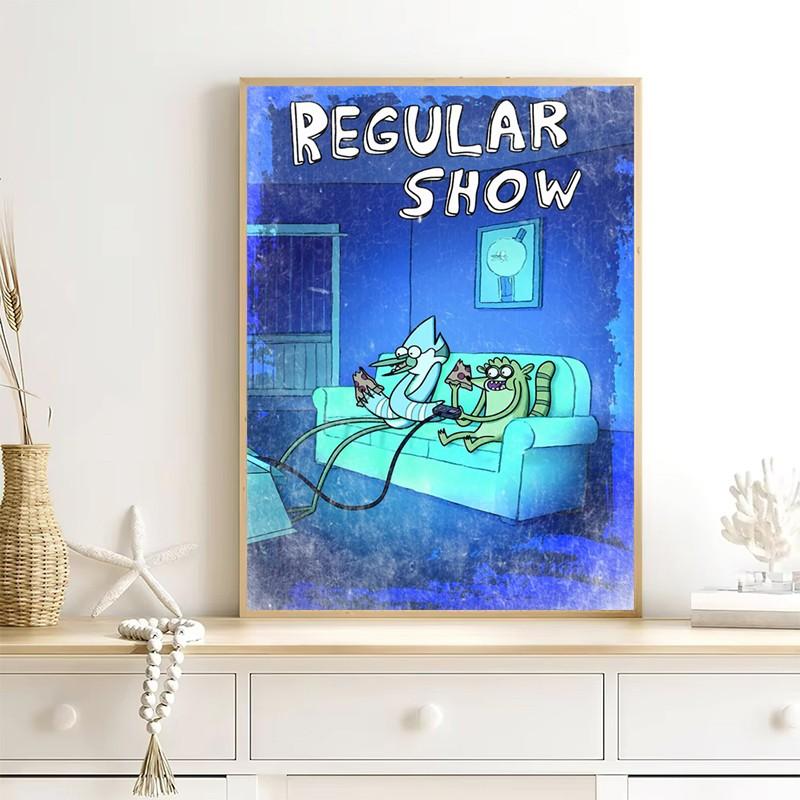 1 piece/set frameless canvas painting print poster, Game Poster art, Regular Show Mordecai and Rigby Gaming, Home wall decor, a perfect gift for Video games loves, ideal gift for bedroom, living room, wall decoration, room decor, Pictures wall decor