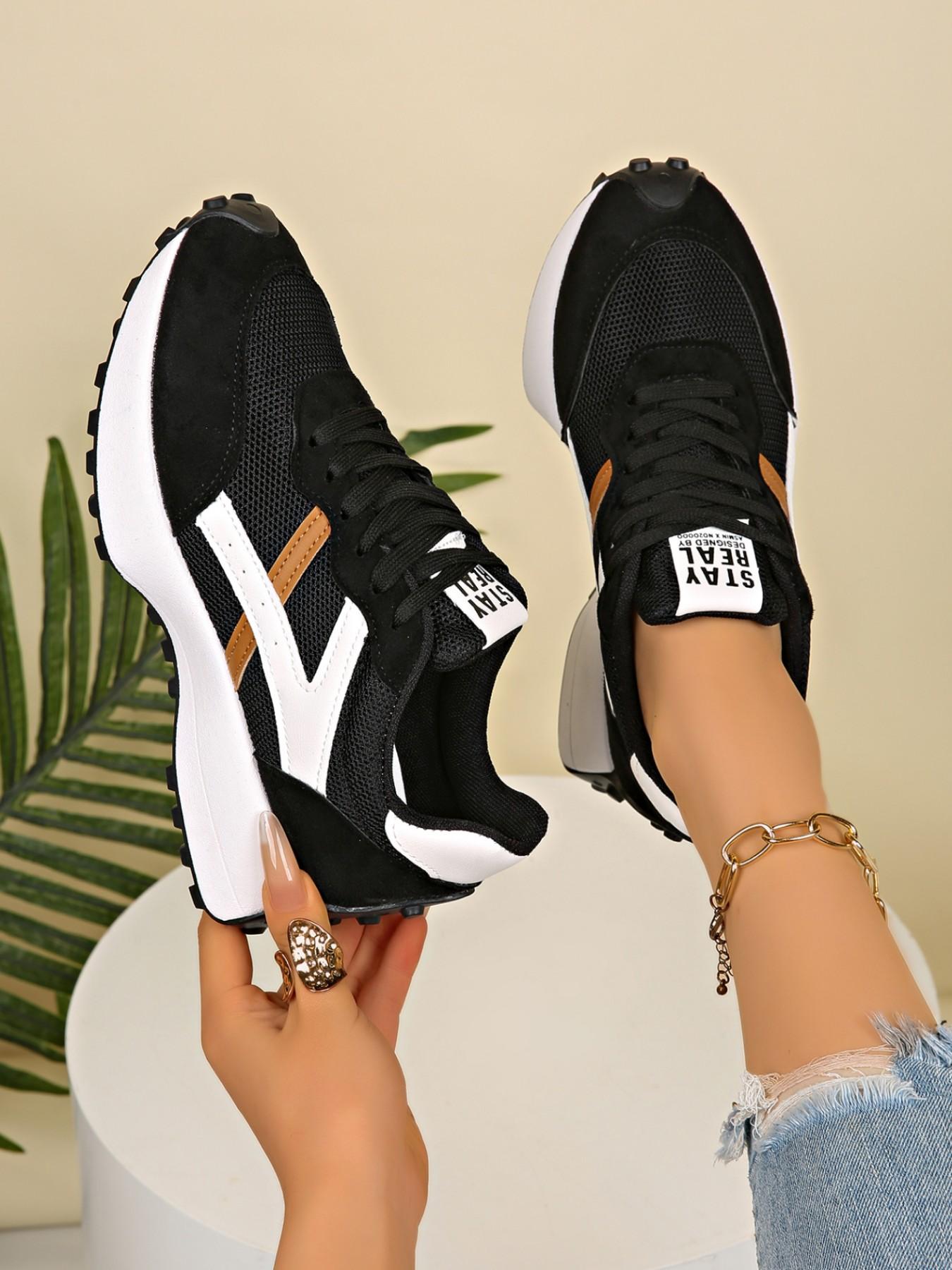 Women Height Increasing Thick Sole Non Slip Comfortable Breathable Colorblock Running Shoes Outdoor Running Sneakers for Outdoor Sports