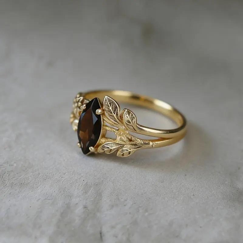 1 Elegant Boho-Chic Vintage Style Ring with Dark Red Cubic Zirconia | 14K Golden Plated Copper, Versatile for Daily Wear, Parties, Holidays, and All Seasons