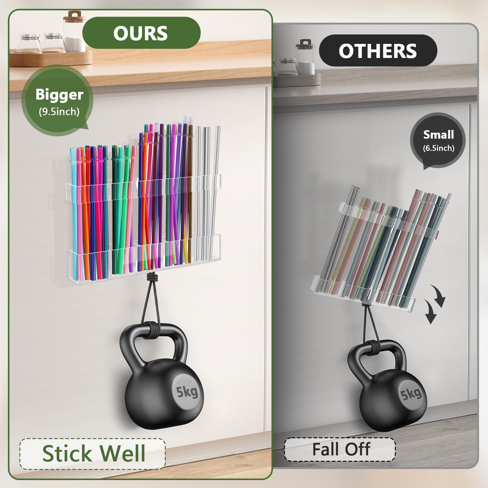 Acrylic Straw Holder, 1 Count Reusable Tumbler Straw Organizer Storage, Beverage Organizer, Kitchen Accessories Container for Cabinet Door, Utensils