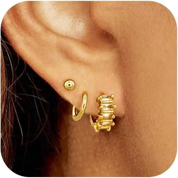 Gold-cz ball/huggie set