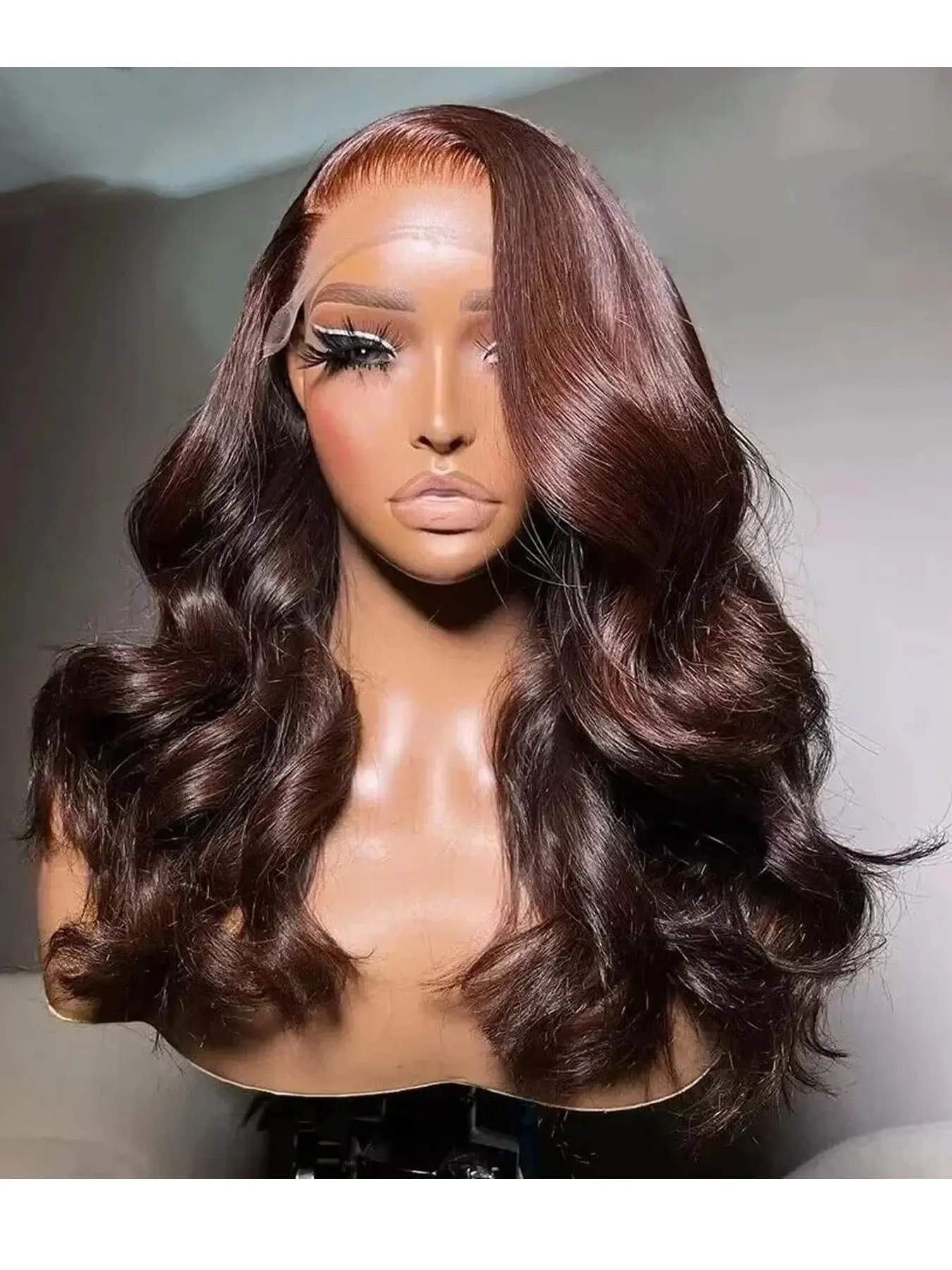 Chocolate Brown 13x4 Lace Front Wig Body Wave Synthetic Hair Pre Plucked with Baby Hair 200% Density #4 Brown Colored HD Transparent Lace Frontal Wig for Woman Daily Party High Density Wig