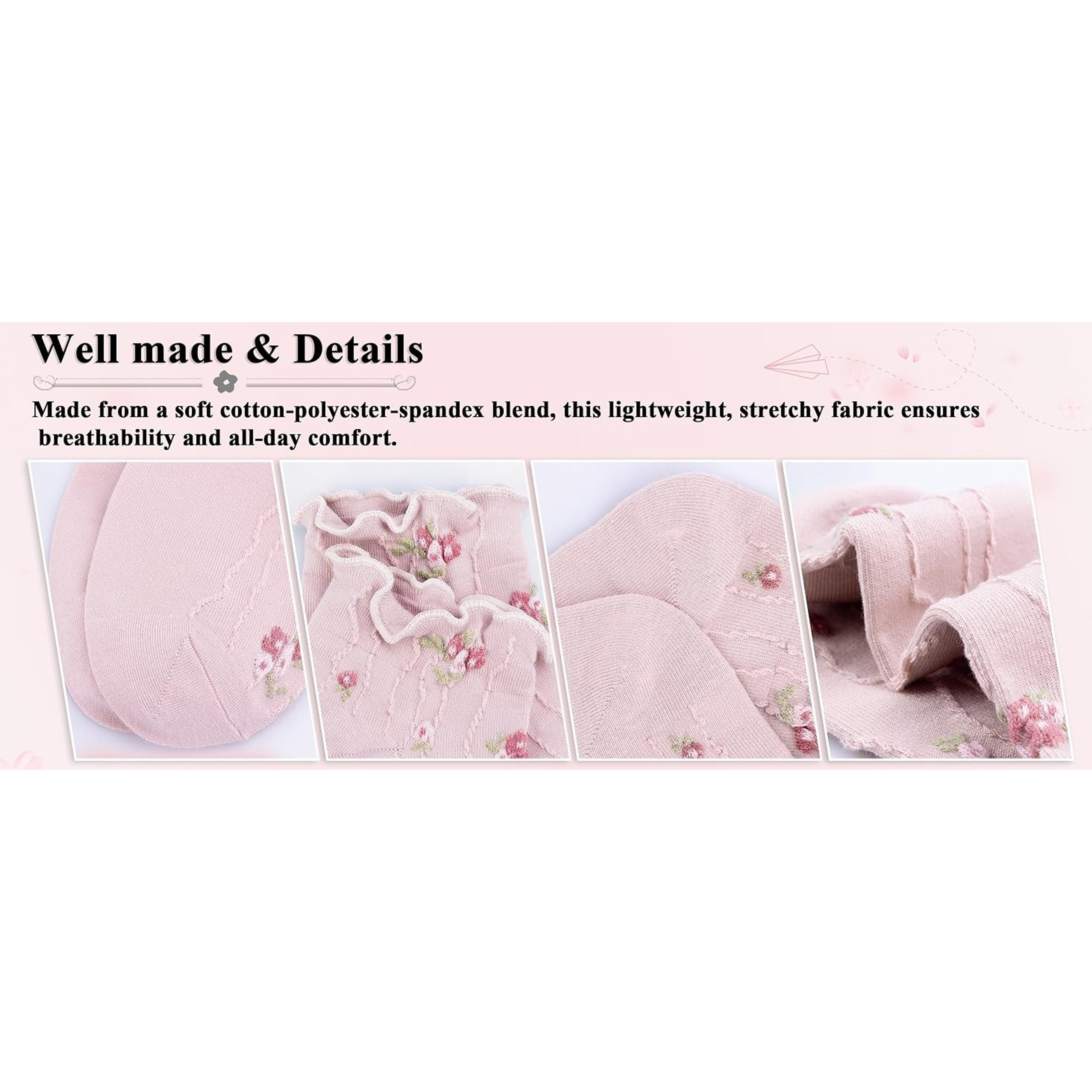 Women's Ruffle Ankle Socks, Vintage Patterned Short Casual Dress Socks, Cute Princess Lettuce Floral 6 Pack(Gift)