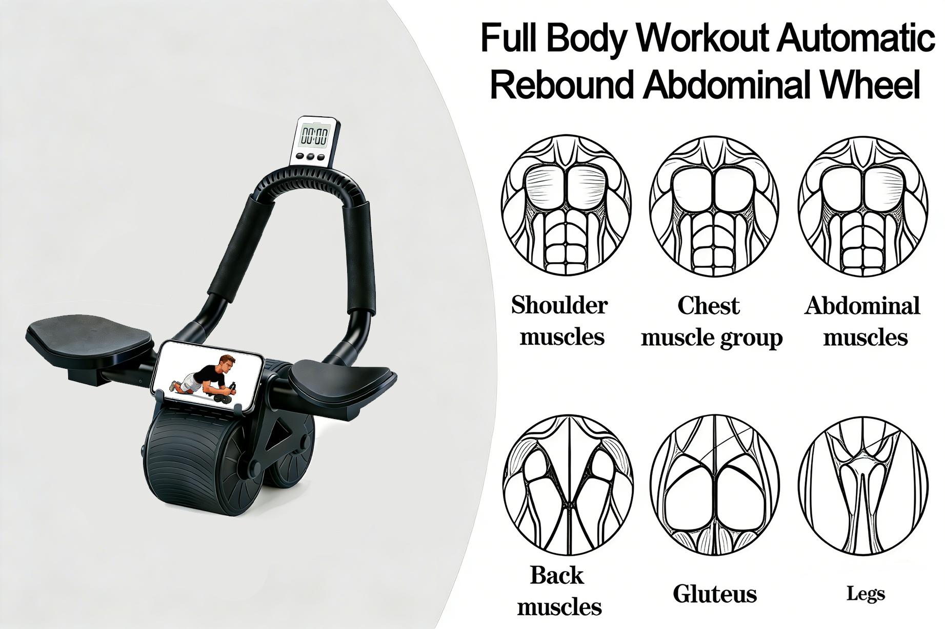 Automatic Rebound Ab Roller Wheel with Elbow Support, Home Gym Core Trainer for Men Women, Portable Ab Workout Equipment for Core Strength, Great Fitness Gift for Gym Lovers