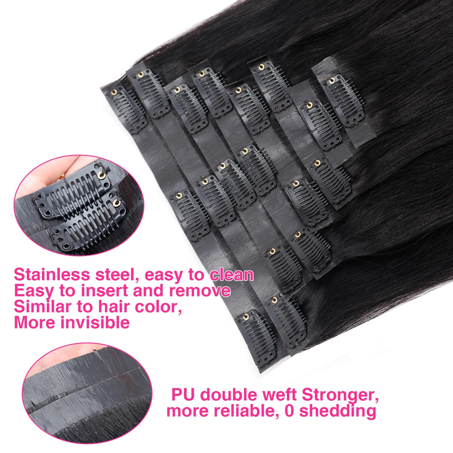 [Super Deal] CheetahBeauty Straight Clip in Hair Extensions Real Human Hair Seamless PU Clip ins Hair for Black Women Clip in 100% Brazilian Remy Hair Extensions 8pcs Per Set with 18 Clips 120g/pack TikTokShopBlackFriday