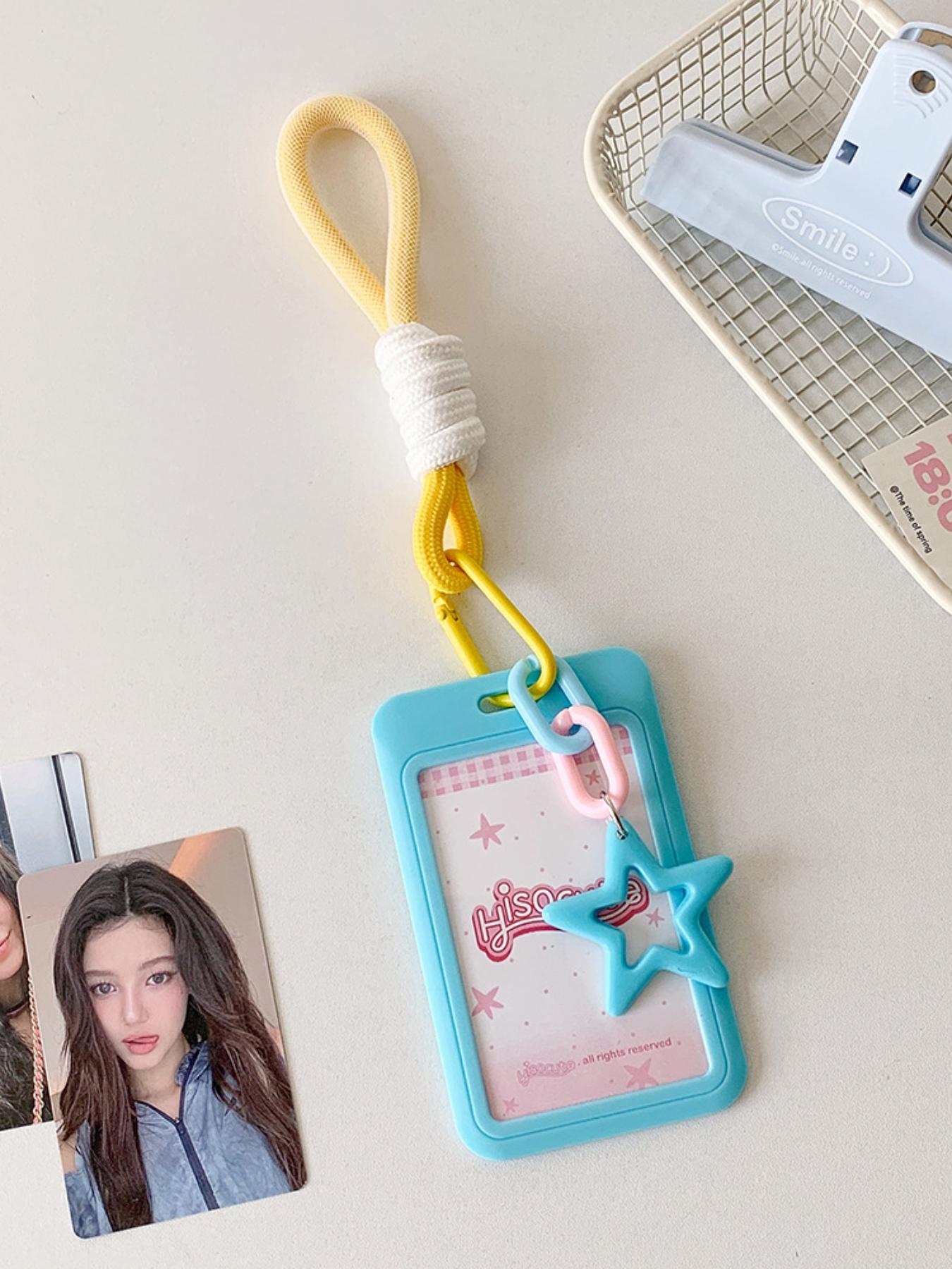 Candy-colored sliding 3-inch card holder with student lanyard, bus card and subway card wallet, student fan display small card holder