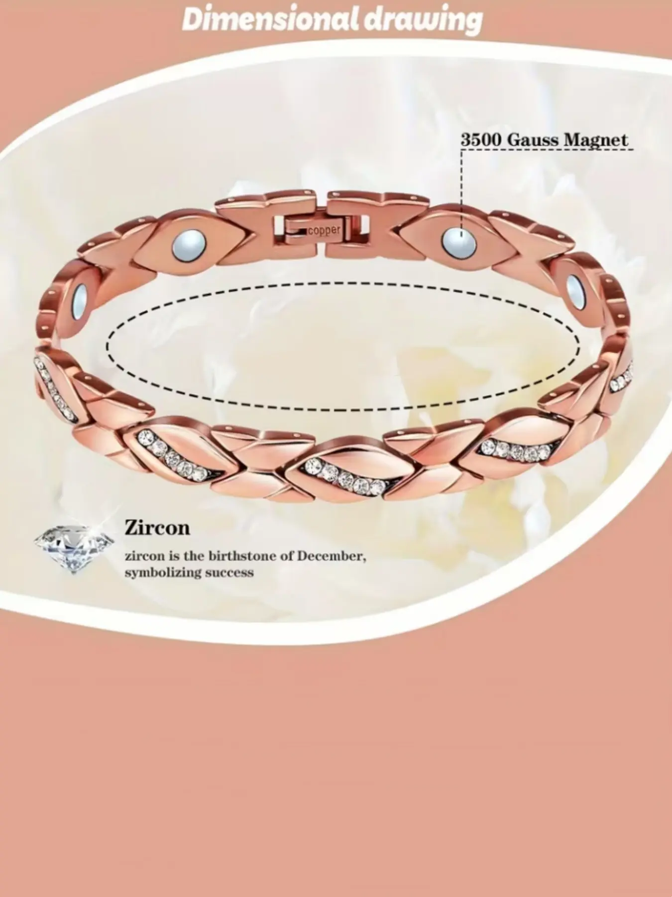 Women's Pure Copper Bracelet, Super Strong Magnetic Bracelet, 3500 Gauss Magnets, Jewelry Bracelets, Valentine's Day & Christmas Gift, Includes Measuring Tool
