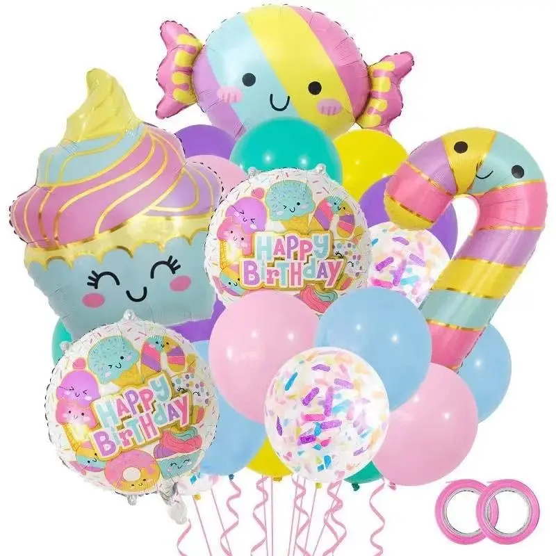 23pcs Summer Cute Ice Cream Candy Ice Cream Aluminum Film Balloon Children's Birthday Party Decoration