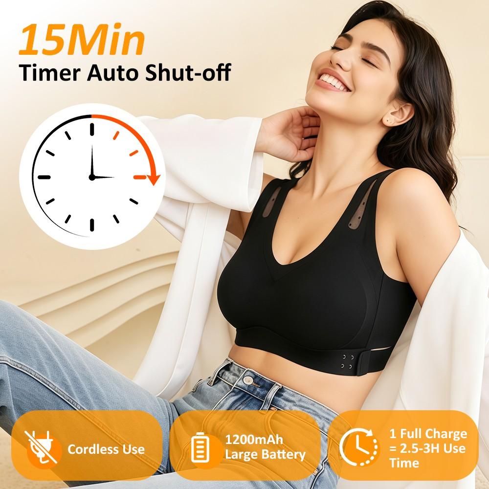 Cordless Breast Massager with Heat & Vibration, Electric Massage Bra Body Care Tool with 5 Modes 3 Intensities 3 Heat Levels, Rechargeable Chest Massager for Women Gift, Usb Rechargeable Massagers