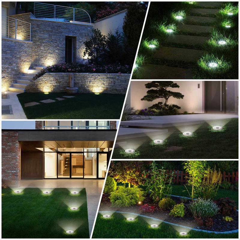 Earrck Solar Outdoor Lights, 12 LEDs Solar Garden Lights/IP65 Waterproof/Warm&White Super Bright in-Ground Lights/Solar Disk Lights for Garden&Yard&Walkway&Pathway&Patio&Lawn&Driveway&Pool&Outdoor(8/12Pack)