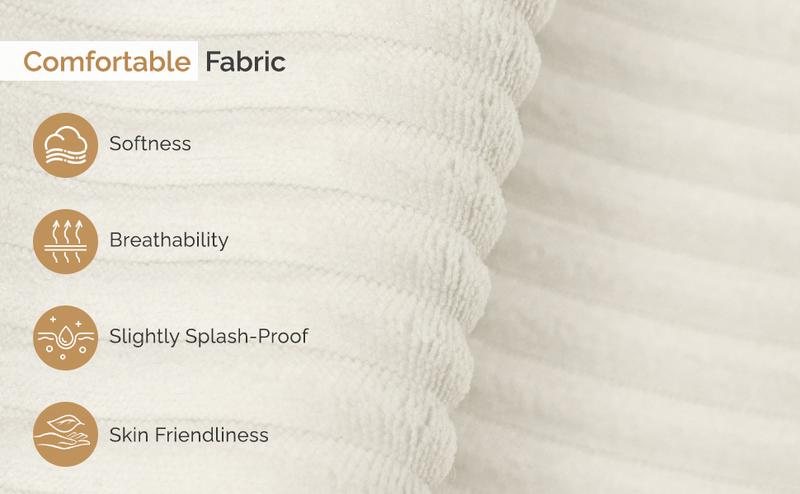 【Shipped in Two Packages】Modern Style Curved Sofa, Upholstery Corduroy Sofa Couch with 3 Pillows, Oversized Sleek Curved Sectional Boucle Fabric Couch for Living Room White