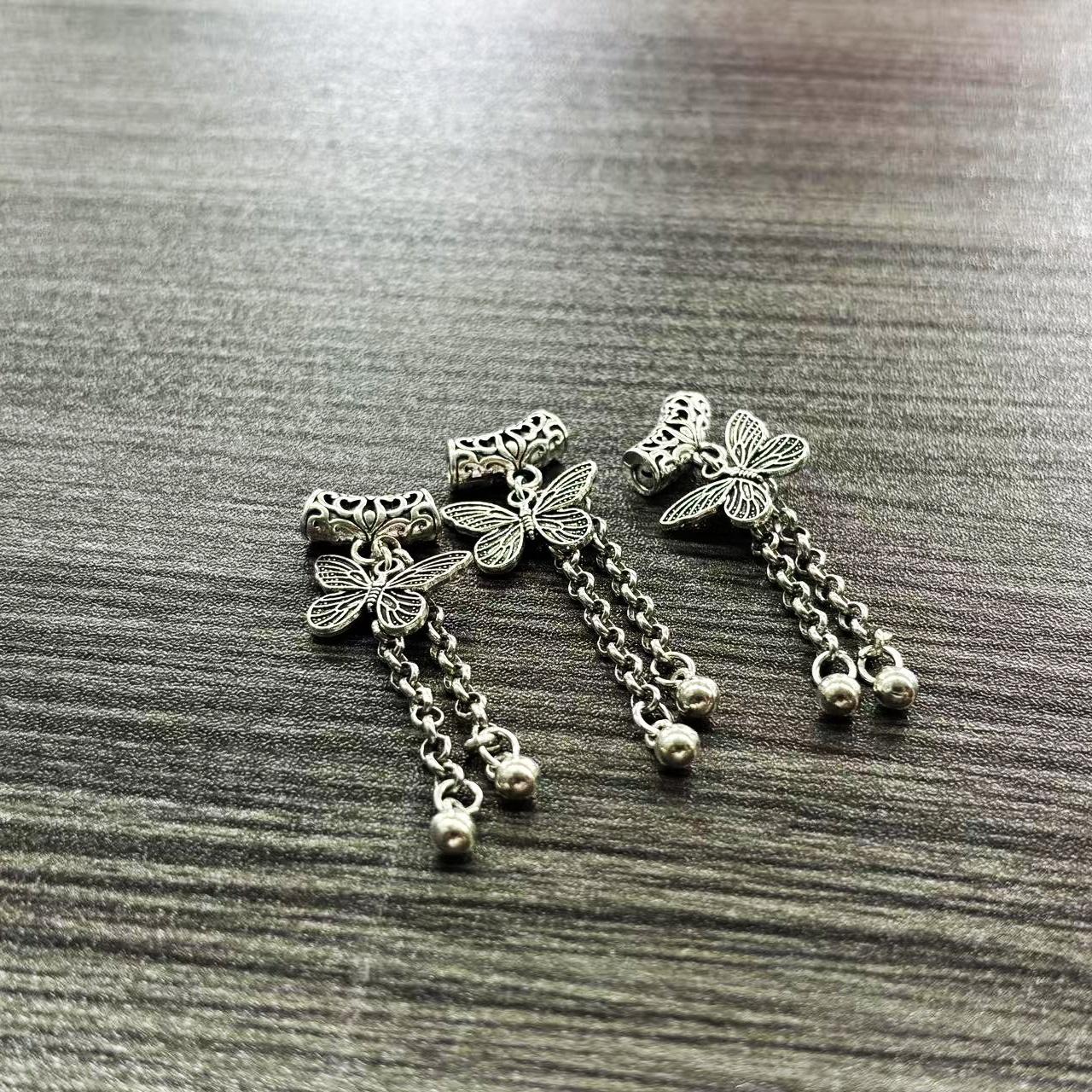 New Traditional Style Bracelet Bead Pendant, Ethnic Wind Bow Charm, Antique Silver Color Wristband Necklace Accessory