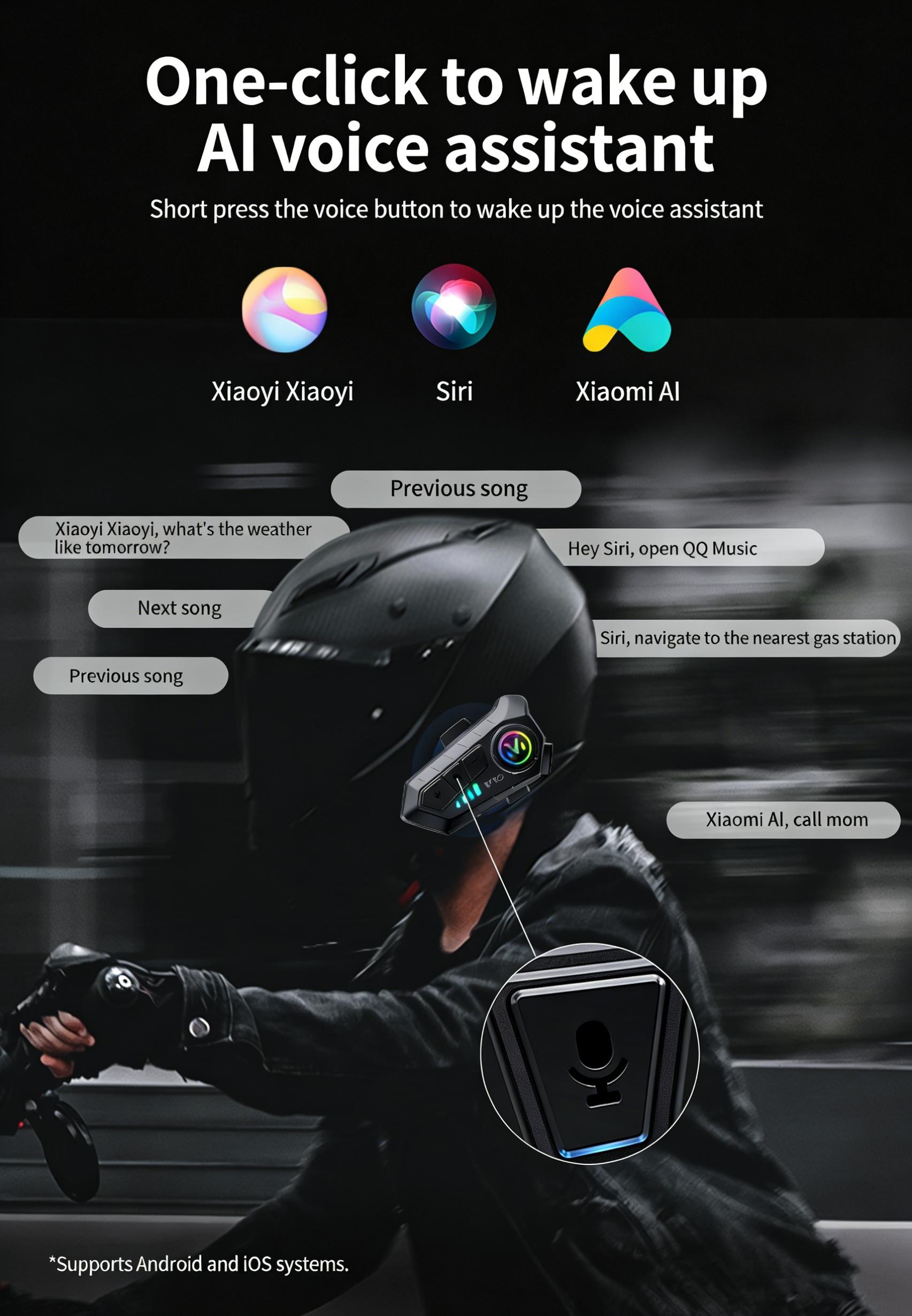 Y10 Helmet Bluetooth-compatible Earphones Waterproof Noise Cancelling Motorcycle Headset, Wireless Hands-Free Calling & Music Playback