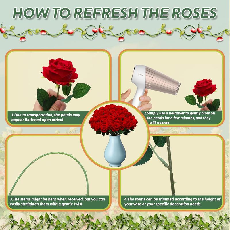 AnYa 12/24/48 pcs Artificial Rose Howers LongStem Fake Silk Roses for DIY Wedding Bouquet Table Centerpiece HomeDecor, Realistic Silk White Roses, Suitable for Valentine’s Day, Mother’s Day, Halloween, Christmas, Floral Arrangements & Home Decor