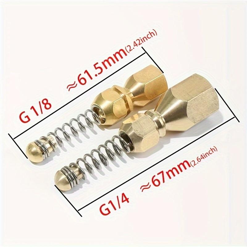 High-Pressure Drain Cleaning Nozzle, G1/4 and G1/8 Threaded, Spring Head Design, Unblock Sewer Pipes, Waste Water Blockage Tool