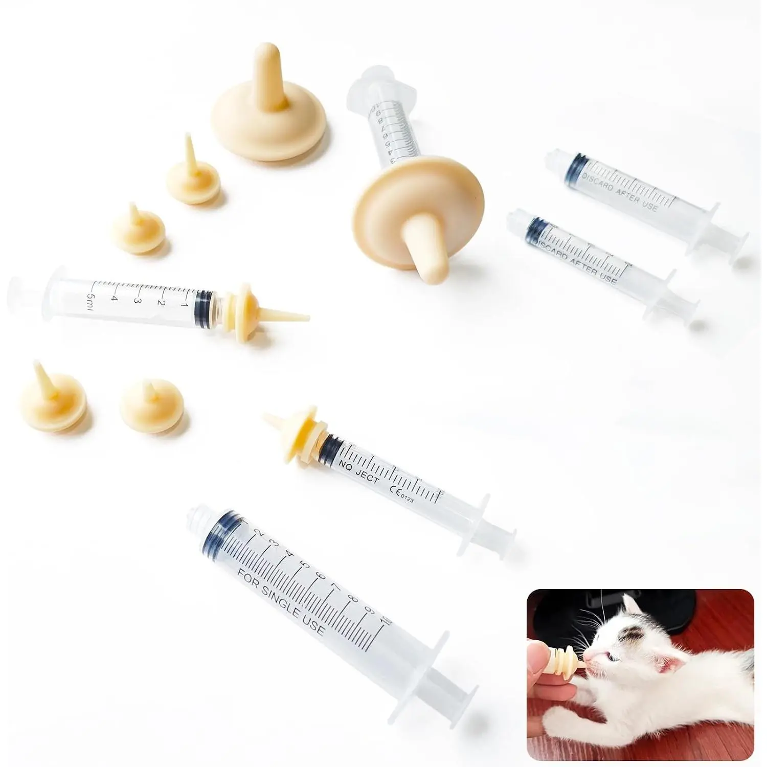 14 Pack Pet Nursing Feeding Kit Pet Feeding Syringe Nipple for Newborn Kittens Puppies Squirrels Rabbits Small Animals and Wildlife