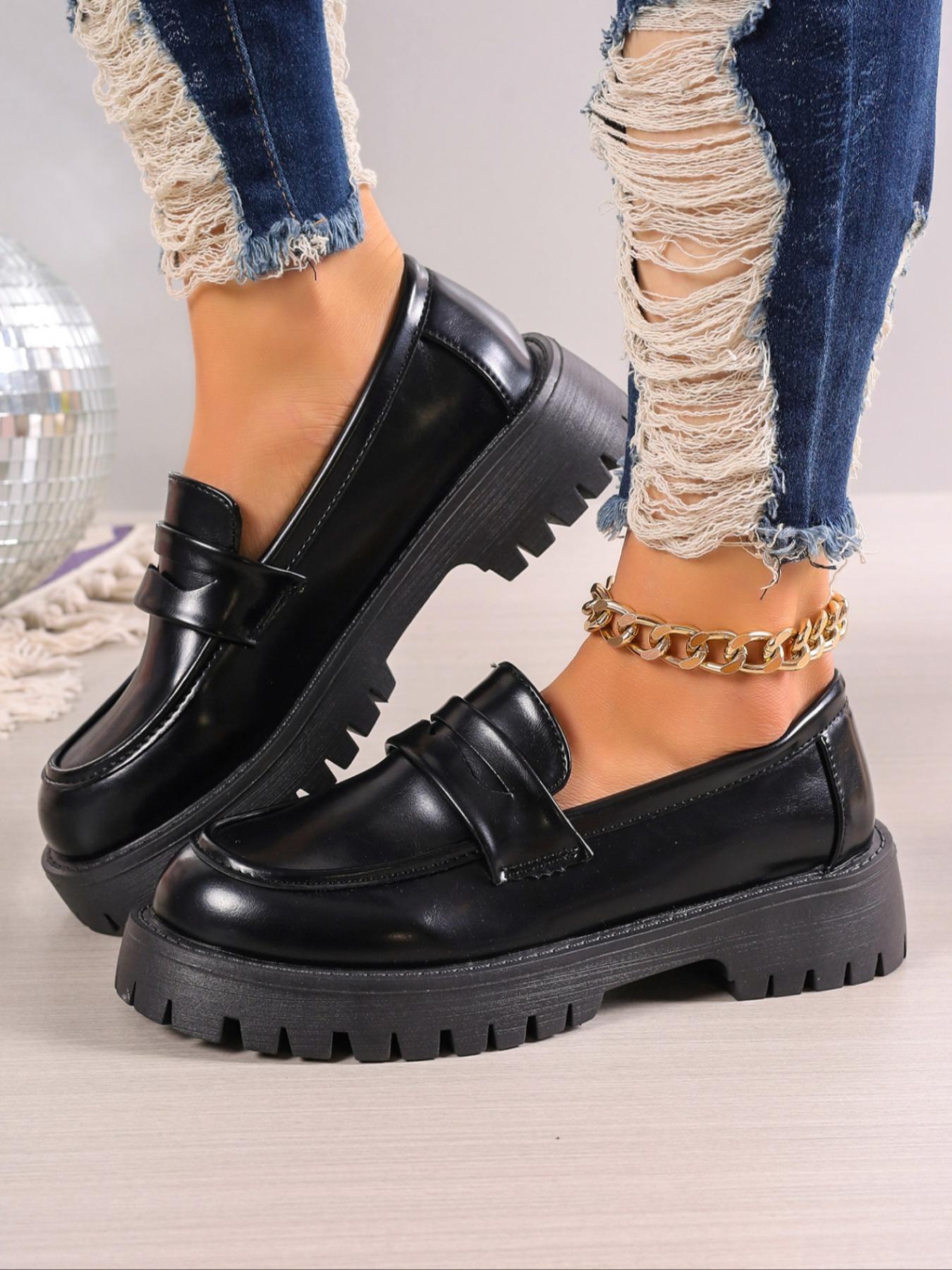 Women's Spring Summer New Thick Sole Single Shoe, One-Step Wide Foot Loafer, Flat British Style Small Leather Shoes, Casual Daily Wear