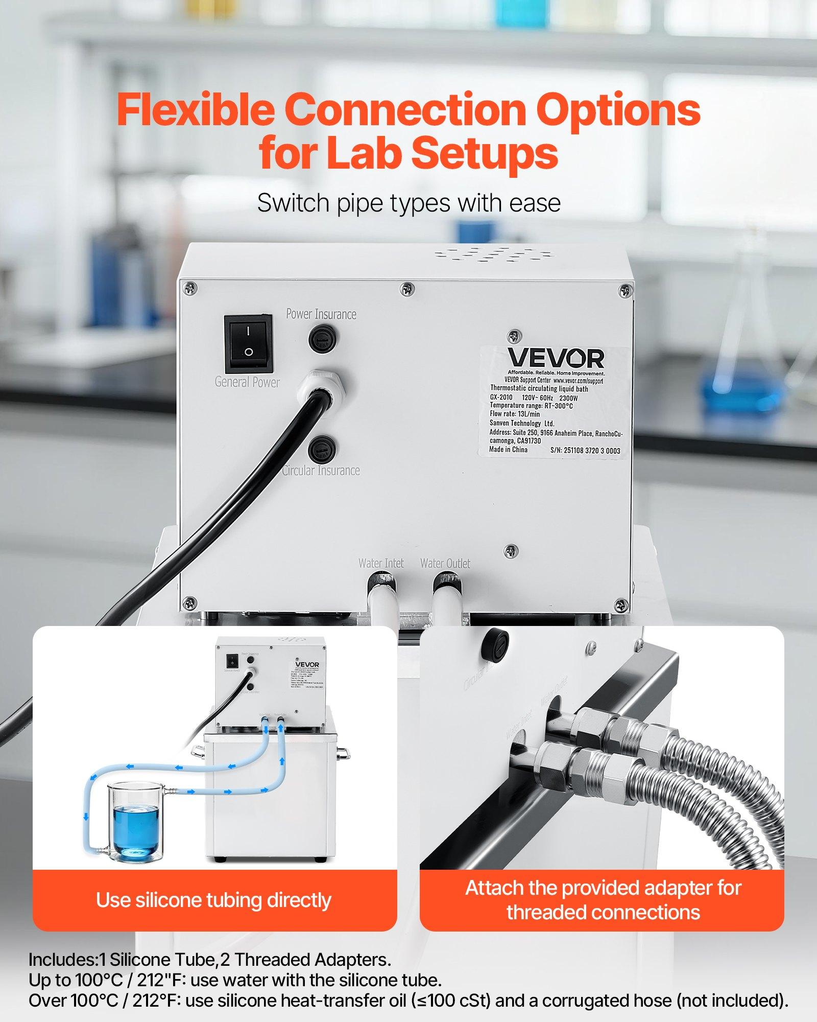 VEVOR 10L Lab Circulating Oil Bath, Digital Control, Up to 300°F/572°F, 0.1 Precision, Internal & External Dual Circulation Heating Tank for Laboratory Use, Constant Temperature, 0.1 High Precision