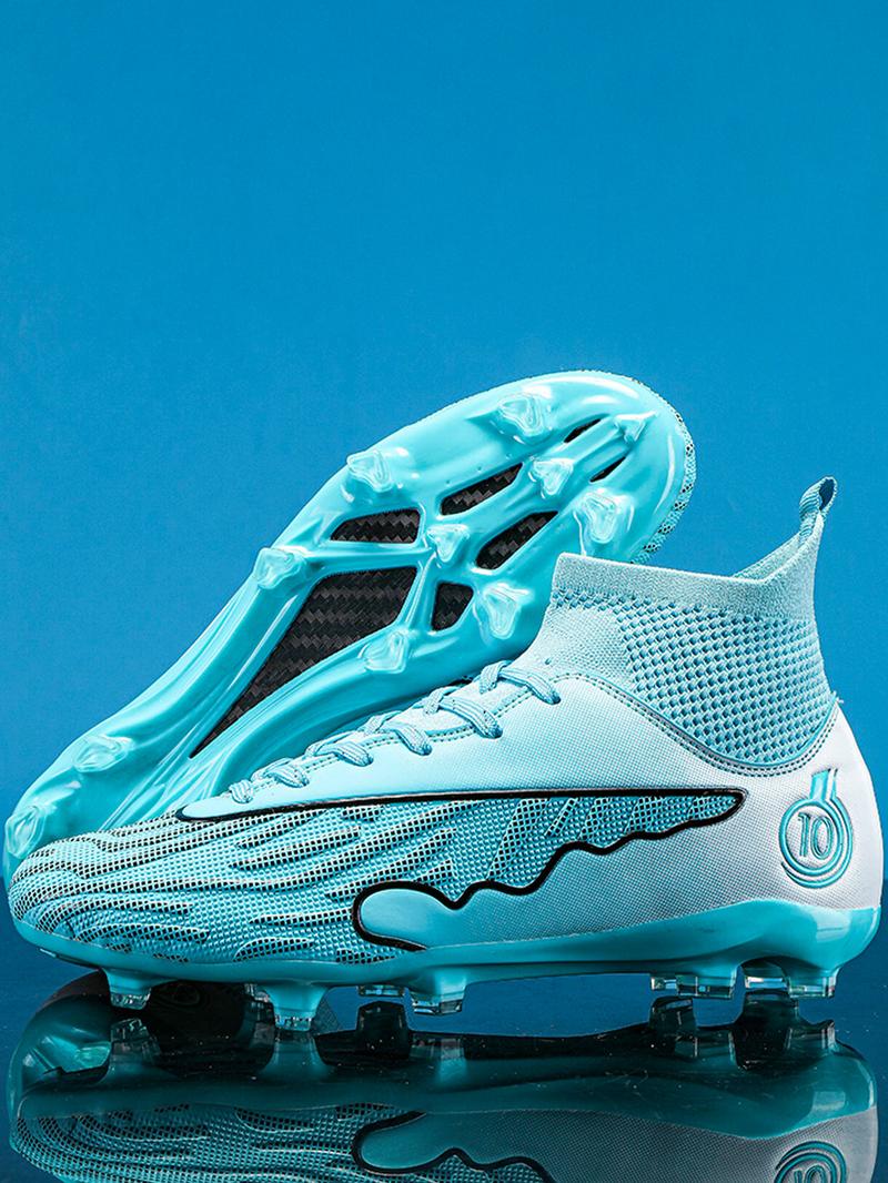 Lace up High Top Football Shoes, Anti-slip Spike Soccer Shoes, Matching Black Football Cleats, Solid Color Outdoor Sports Training Shoes, Football Field Boots, Men Shoes