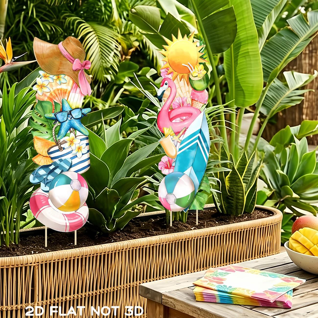 Tropical Hawaiian Luau Party Decorations, Waterproof Flamingo Surfboard Lawn Signs, Outdoor Patio Garden Pool Beach Party Decor