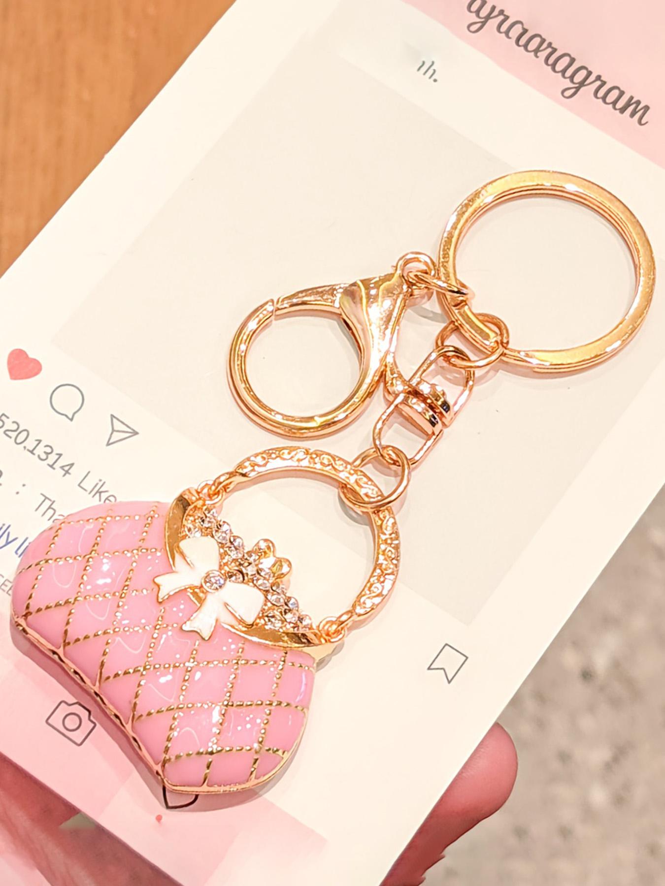 Elegant Artificial Rhinestone Bow Bag Charm Keychain, Casual Plain Style, All Seasons Accessory, Perfect Gift for Women