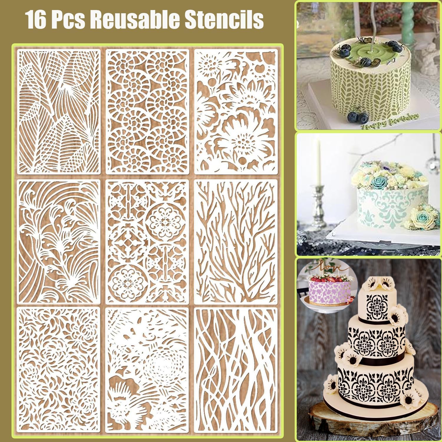 Reusable PET Craft Templates (16-32 Pcs) - Artistic Texture Patterns, Line Art Plant Designs for DIY Crafting, Card Making
