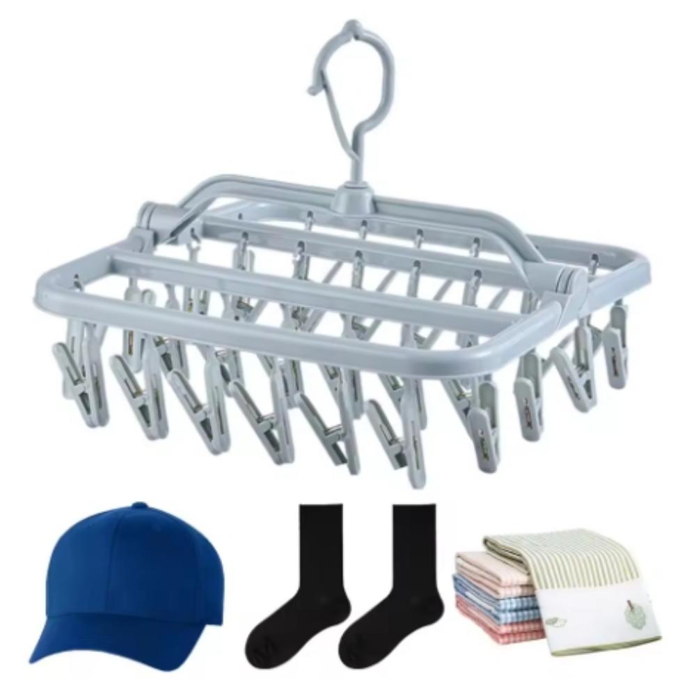 Folding Hangers Set, Multi-Functional Windproof Socks Clips, Universal Household Plastic Clothes & Socks Drying Hangers, Laundry Hooks Clips