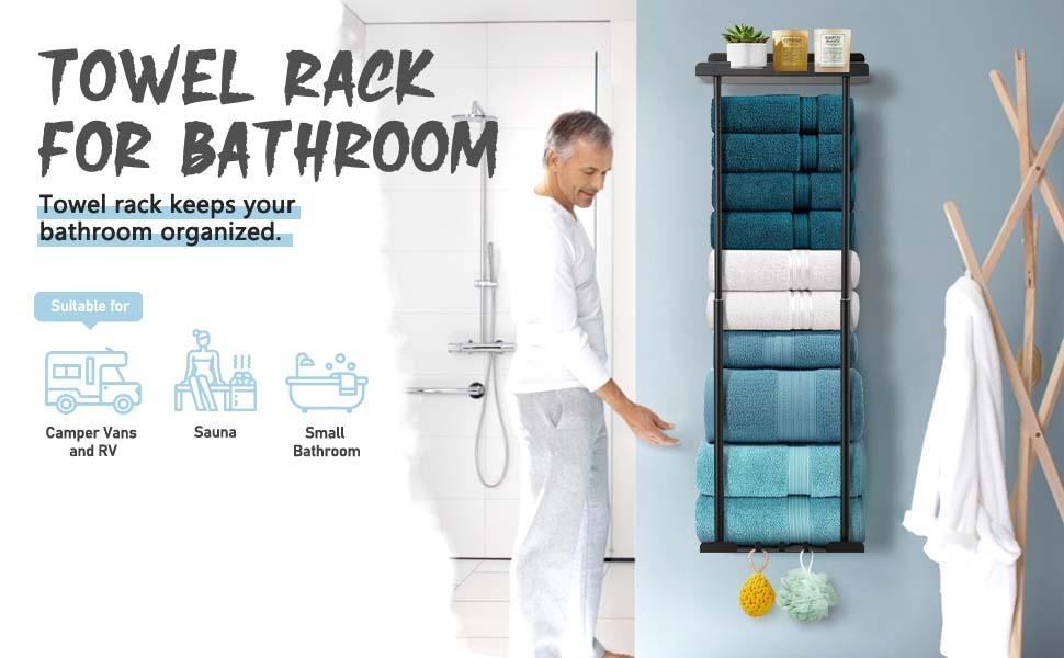 Numhew 30 in. Bathroom Wall Mounted Towel Racks with Shelf Can Holds 6 Large Towels, Wall Towel Rack for Rolled Towels in Black M3J4U4Q4 - The Home Depot Numhew 30 in. Bathroom Wall Mounted Towel Racks with Shelf Can Holds 6 Large Towels, Wall Towel Rack for Rolled Towels in Black M3J4U4Q4 - The Home Depot