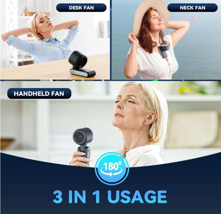 3-in-1 Head-Fold Handheld/Neck/Desk Portable Turbo Fan with LED Display, 3600mAh USB C Rechargeable 12H Runtime,13550 RPM 5 Speeds Adjustable Pocket Cooling Fans for Travel/Camping/Office/Makeup 3-in-1 Head-Fold Handheld/Neck/Desk Portable Turbo Fan with LED Display, 3600mAh USB C Rechargeable 12H Runtime,13550 RPM 5 Speeds Adjustable Pocket Cooling Fans for Travel/Camping/Office/Makeup
